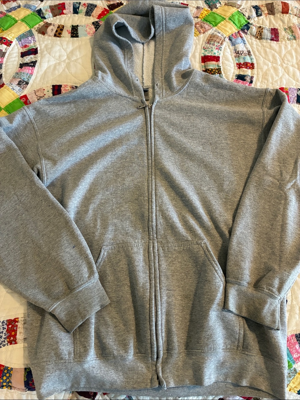 Gray Zip-Up Hoodie Sweatshirt cozy streetwear large heavy cotton